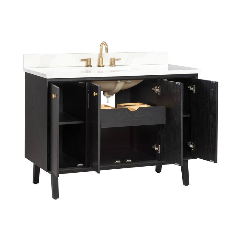 Avanity Adele 49 in. Vanity Combo in Black Oak finish with Calacatta Quartz Top