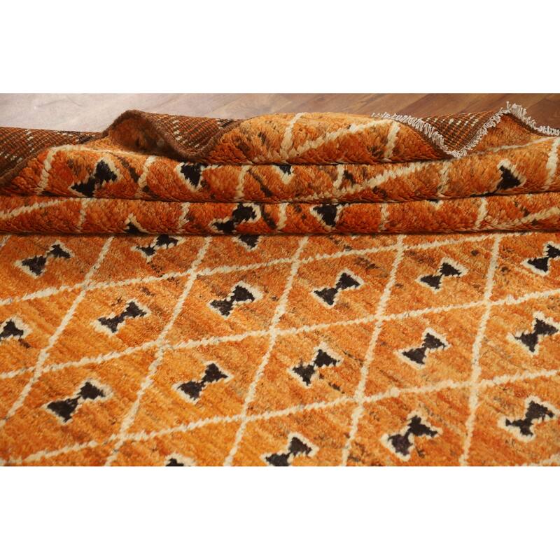 Trellis Moroccan Oriental Area Rug Handmade Orange Wool Carpet - 6'10" x 9'9"