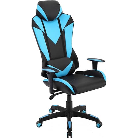Hanover Commando Ergonomic High-Back Gaming Chair in Black and Electric Blue with Adjustable Gas Lift Seating and Lumbar Support