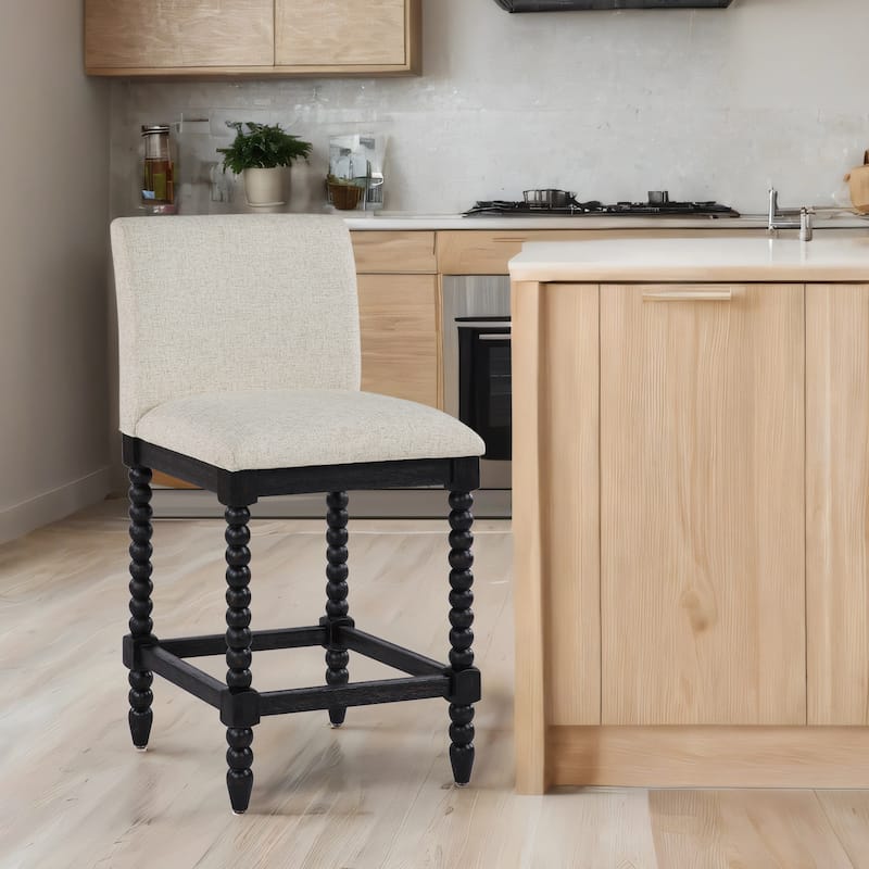 Chenille 26"H Spindle Legs Counter Stool - Single - Rustic Black-Cream