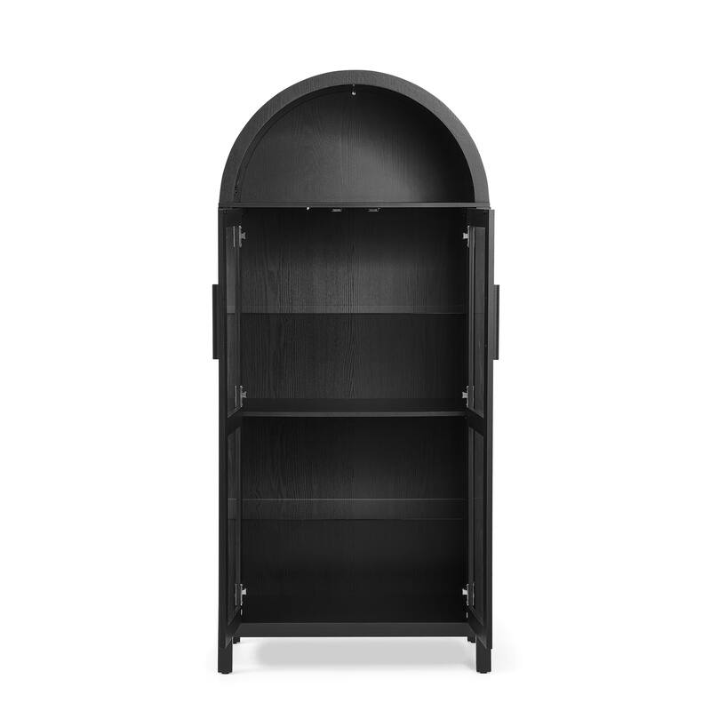 Roomfitters Arched Display Cabinet with Glass Doors, Modern Wooden Storage Cabinet with Adjustable Shelves for Entryway