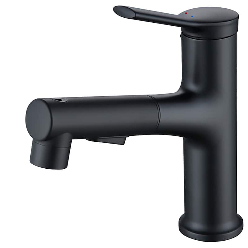 7.09"H Solid Brass Single-Handle Single Hole Pull Out Sprayer Bathroom Sink Faucet With DeckPlate