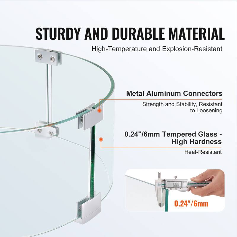 Tempered Glass Flame Guard for Fire Pit Round Wind Shield Outdoor Use