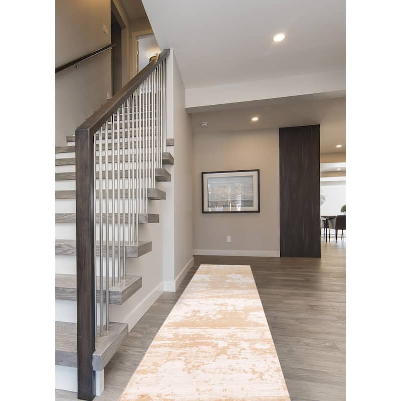 ECARPETGALLERY Hand-knotted Legacy Tan Silk, Wool Rug - 2'6 x 12'2