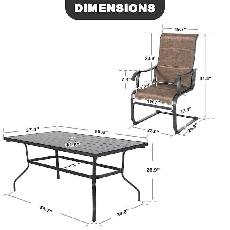 Nuu Garden Patio 7-Piece Textilene and Iron Dining Set with Umbrella Hole