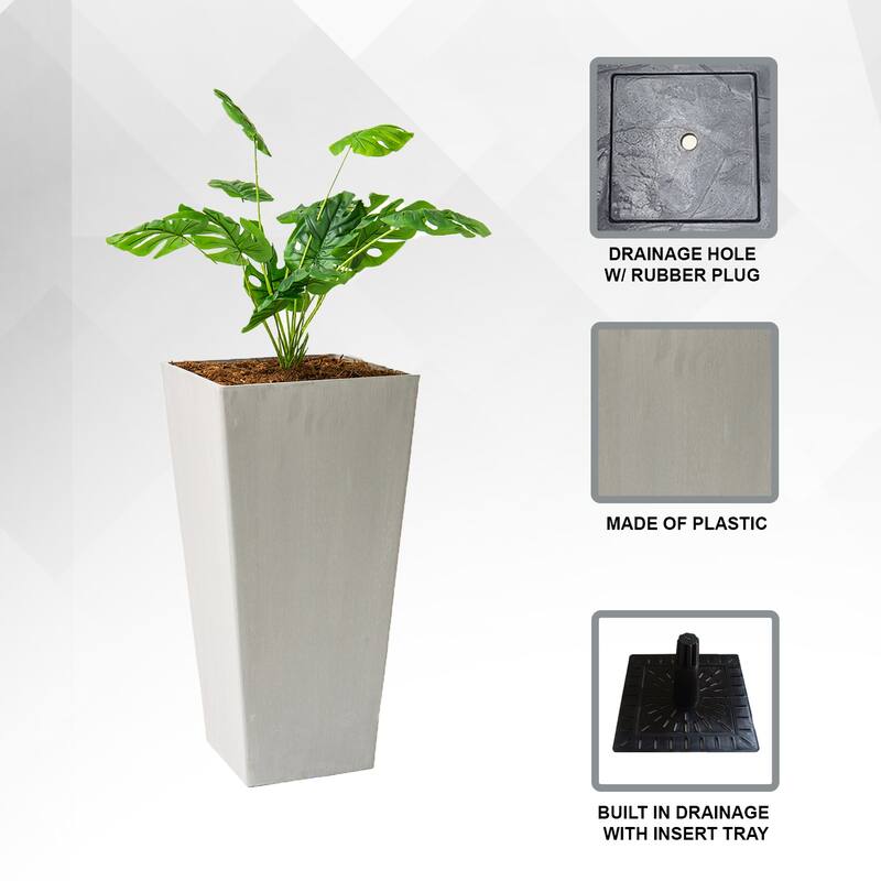 XBrand Modern Square Tapered Planter – 28" or 30" Tall, Indoor & Outdoor Use