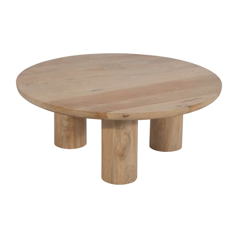 Round Natural Wood Coffee Table Modern Design Solid Cylindrical Legs