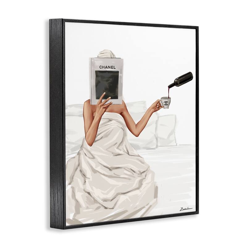 Stupell Pouring Drink in Bed Framed Giclee Art Design By Ziwei Li