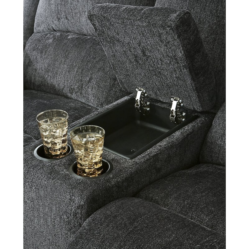 Draycoll Contemporary Double Reclining Loveseat w/Console, Slate - Medium