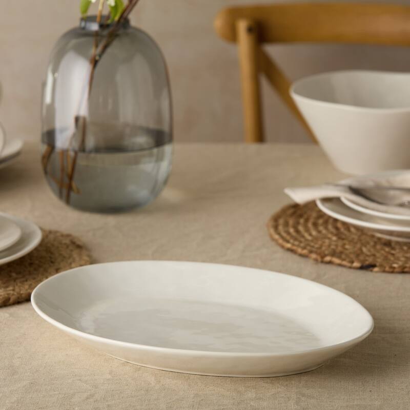 Certified International Linen Cream Oval Platter 16in x 12in - 16"W x 12"D x 1.5"H