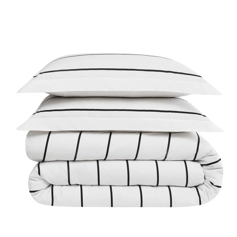 Brooklyn Loom Hayward Stripe 3 Piece Comforter Set - King - White/Black