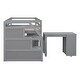 preview thumbnail 8 of 7, Gray Solid Wood Loft Bed with Retractable Desk, Storage Stairs, Storage Drawers, and Shelves
