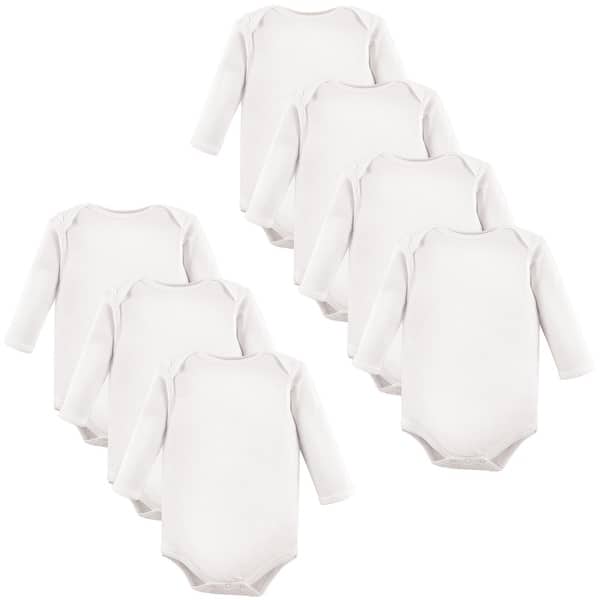 slide 1 of 1, Luvable Friends Cotton Long-Sleeve Bodysuits 7pk, White 0-3 Months - White 7-Pack