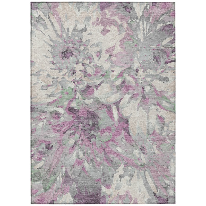 Machine Washable Indoor/ Outdoor Abstract Floral Chantille Rug