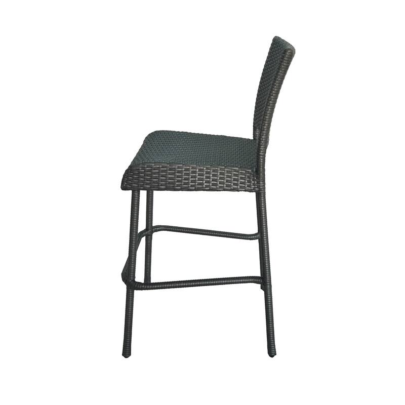 Roomfitters Outdoor PE Rattan Bar Stool Set of 2, 29'' Armless Counter Chairs with Backrest and Footrest