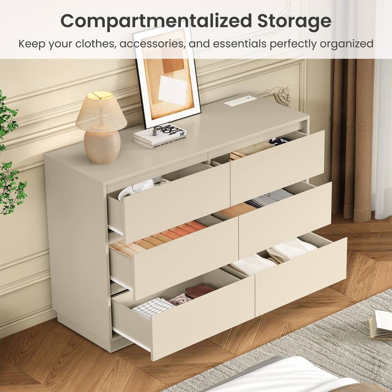 47" Wide 6 Drawer Dresser for Bedroom with Charging Station