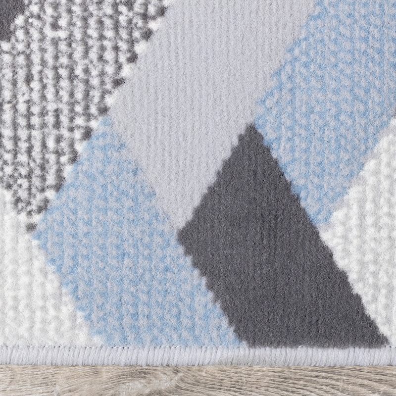 Florence Collection - Grey/Blue Herringbone Rug - 4'7" x 6'7"