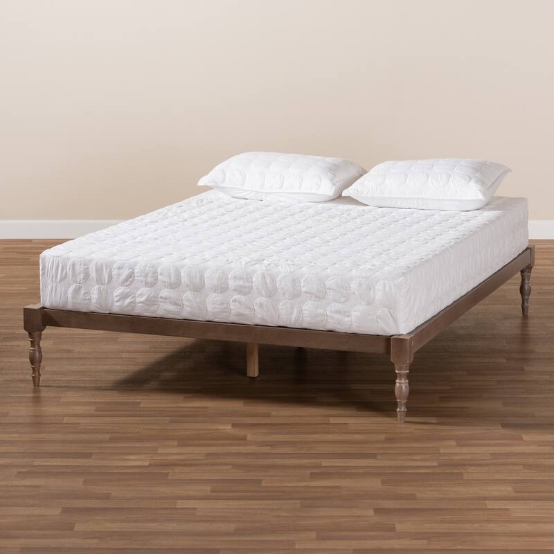 Queen Size Platform Bed Frame - Antique Oak Wood Bed - Modern Bedroom Furniture - Floor Mount Design