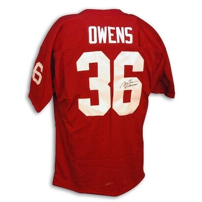 Autographed Steve Owens Red Throwback OU Jersey with "Heisman '69" Inscription
