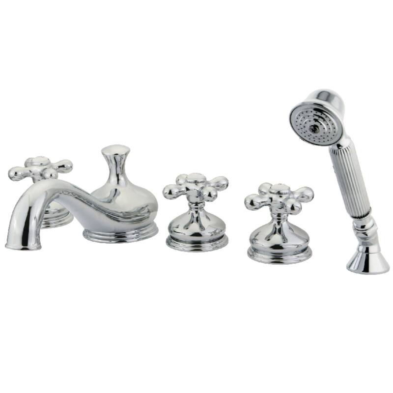 Kingston Brass Deck Mounted Roman Tub Filler with Diverter and Cross - Polished Chrome