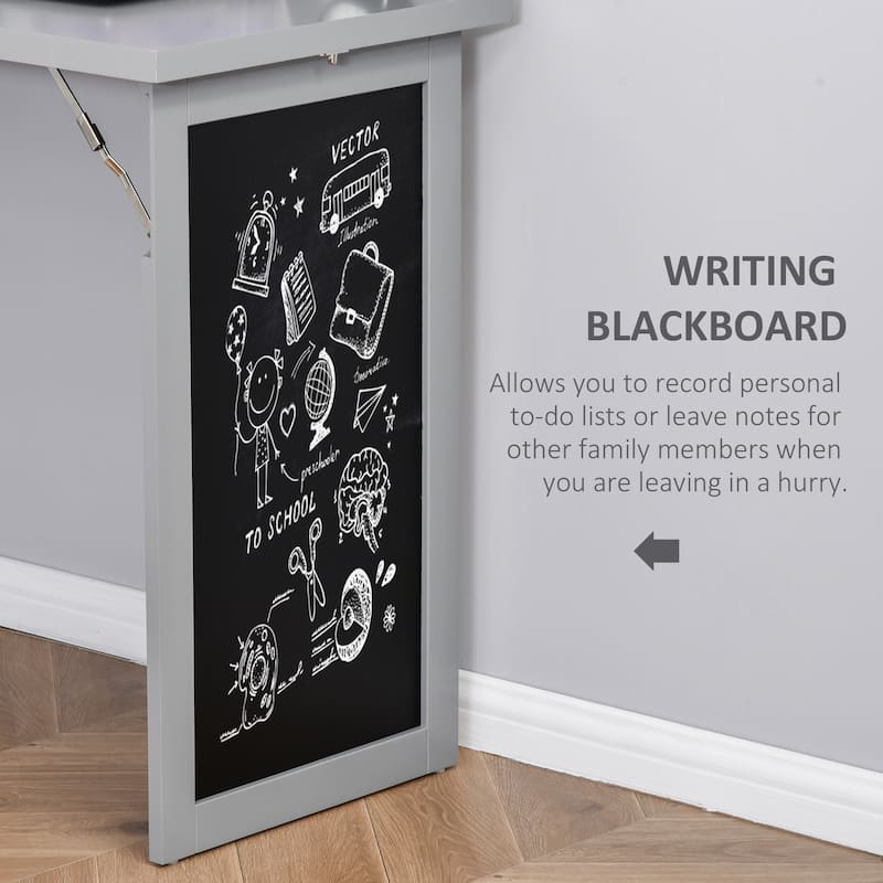Fold-out Convertible Writing Table, Wall Mount Desk Cabinet, Home Office Desk with Side Shelf and Writing Blackboard