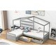preview thumbnail 4 of 16, Solid Construction L-Shaped Platform Bed Twin Size House Platform Bed with Three Storage Drawers