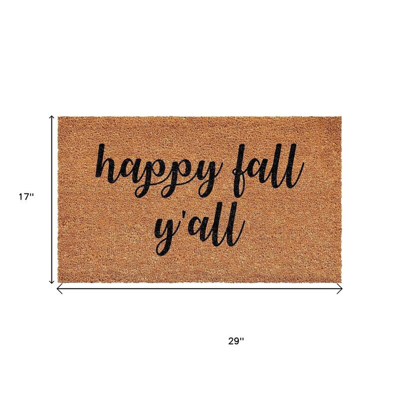 HomeRoots 17" X 29" Brown And Natural Fall Happy Fall Y'all Outdoor Coir Door Mat - 17.00' X '29.00