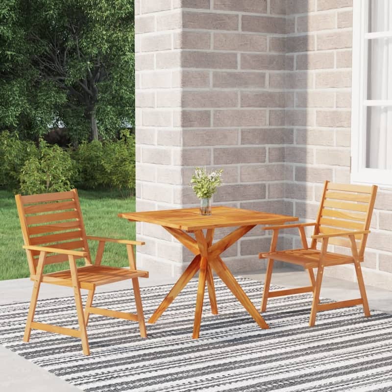 vidaXL Bistro Set Patio Table and Chairs Conversational Set Solid Acacia Wood - 27.6" x 27.6" x 24" - Brown 2 x Chair
