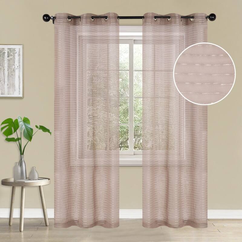 Superior Jackson Striped Machine Washable Sheer Curtains, Set of 2