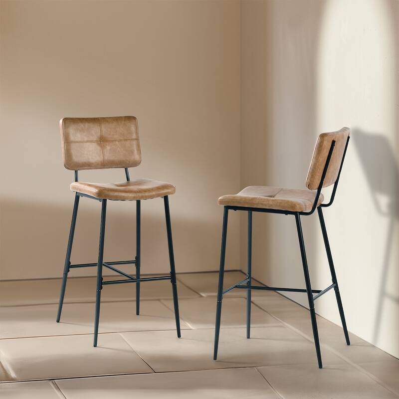 Homy Casa Set of 2 Faux Leather Counter Stools/Bar stools with Black Metal Legs and Low Backrest - N/A - Bar Height