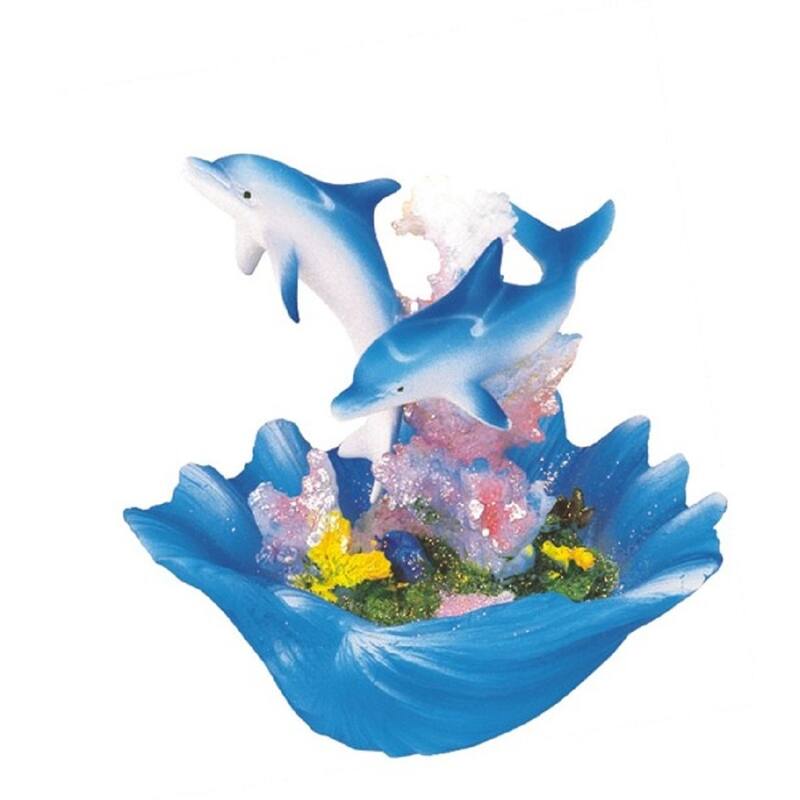 Q-Max 4"H Blue Dolphins on Seashell Statue Marine Life Decoration Figurine