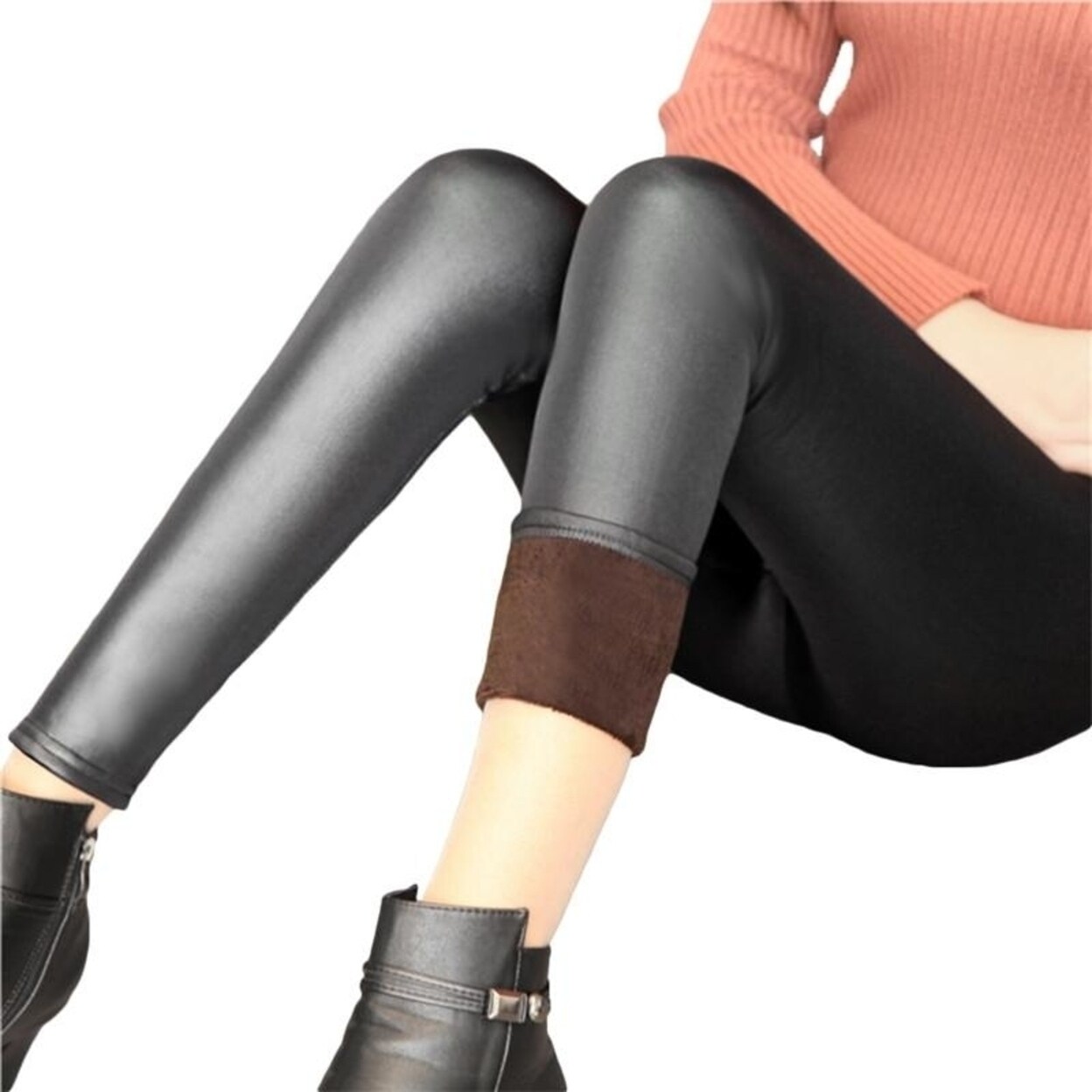 Shop Women Leggings Winter Warm Pants Thick Velvet Faux Leather