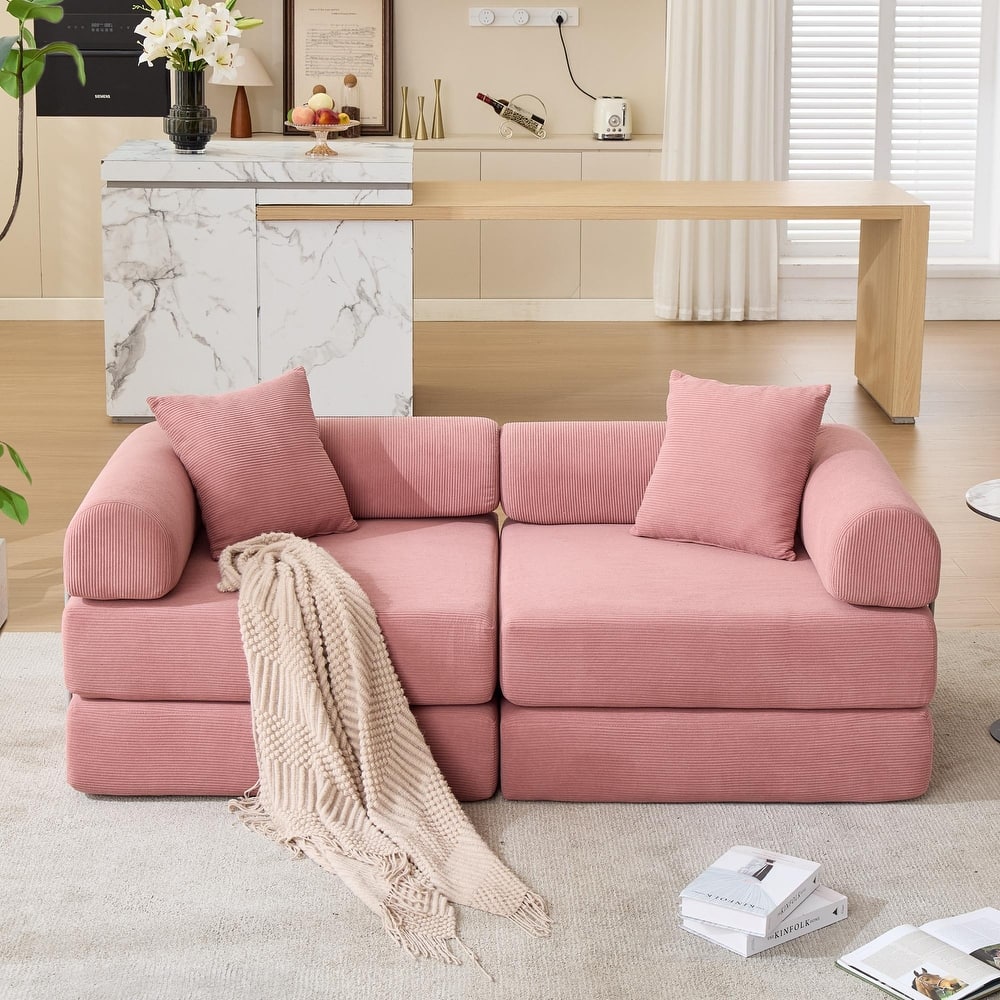 Modular Couch Sofa Bed, Convertible Design with Removable Armrests,Folding Mattress Couch for Small Spaces ,No Assembly