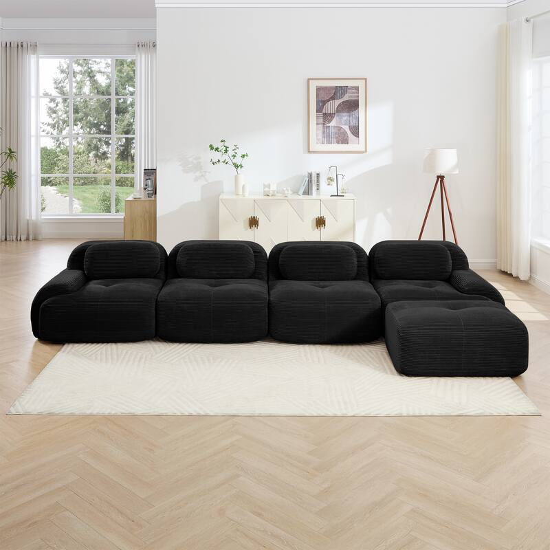 Corduroy Modular Boneless Sectional Sofa with Ottoman, Free combination, Pet-Friendly, No Assembly Required
