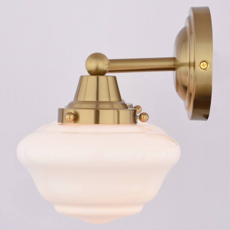 VAXCEL Eastgate Bathroom Vanity Wall Light Fixture, White Frosted Opal Glass Schoolhouse Shade, Dimmable, LED Compatible