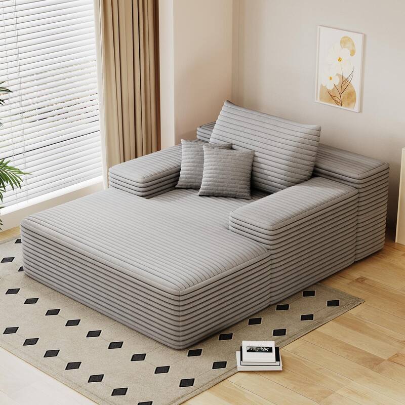 68" * 51" Cloud Chaise Sofa Bed,Plush Faux Fur Upholstered Convertible - Antique Grey