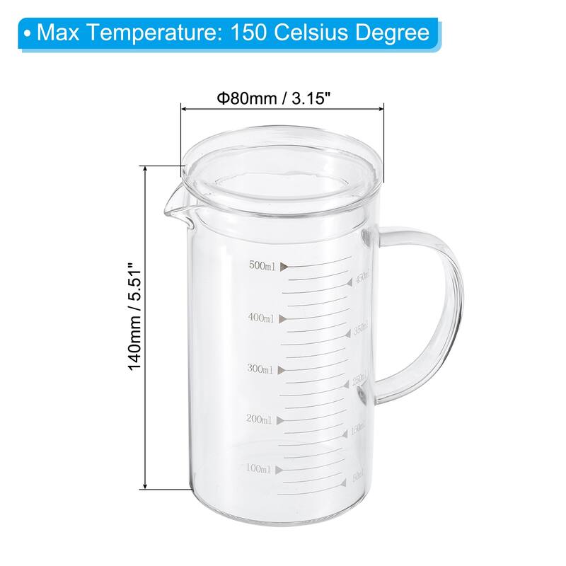 Glass Measuring Cup, 3.3 Borosilicate Glass with Glass Lid for kitchen - White - 500ml