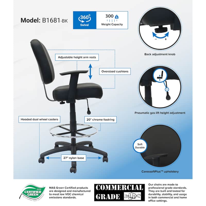 Boss Office Products Black Oversized Drafting Stool