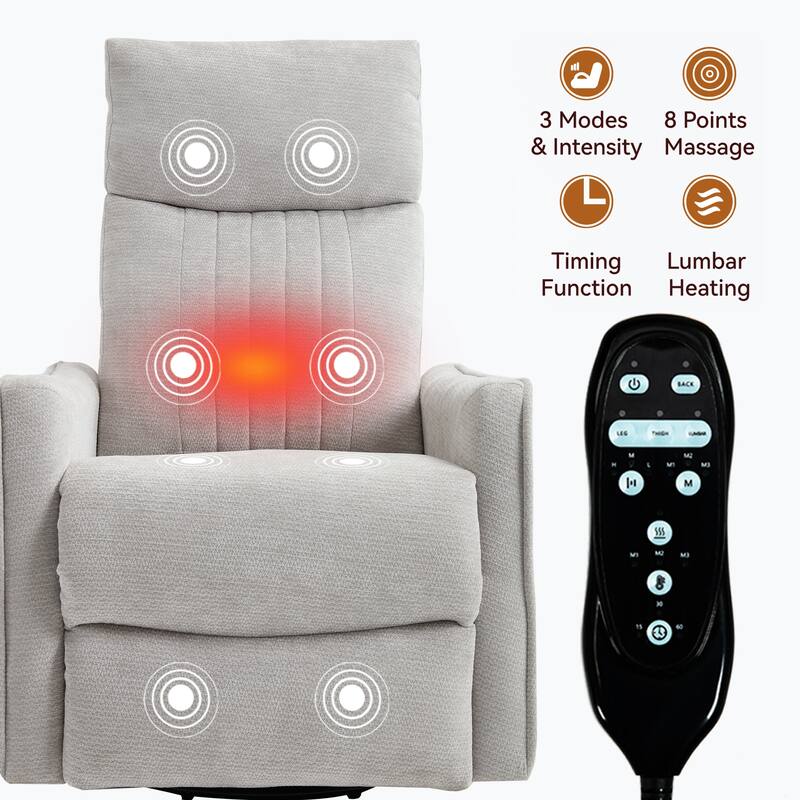 Fabric Recliner Chair with Massage Heat Rocker and 360 Degree Swivel