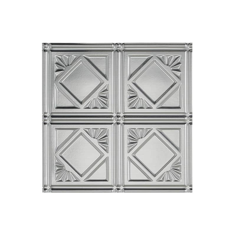 FASÄDE Traditional Style 4 Decorative Vinyl 2ft x 4ft Glue Up Ceiling Panel in Brushed Aluminum (5 Pack) - 12in x 12in Sample - Brushed Aluminum