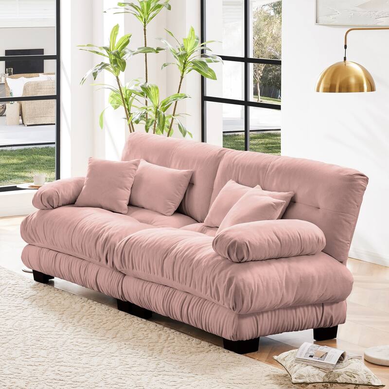 Oversized Modular Sectional Sofa, Chenille Deep Seat 2-Seater Sofa, Upholstered Cloud Couch with Lumbar Pillows & Throw Pillows - Pink