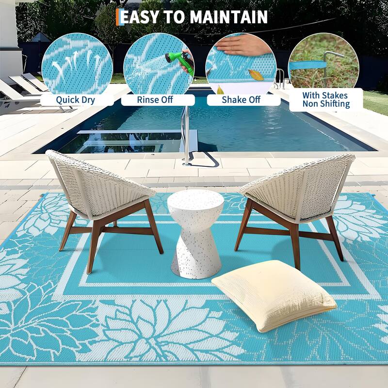 Outdoor Rug Waterproof Plastic Straw Rug, UV Resistant Foldable Lightweight Mat Reversible Patio Rug for Camping