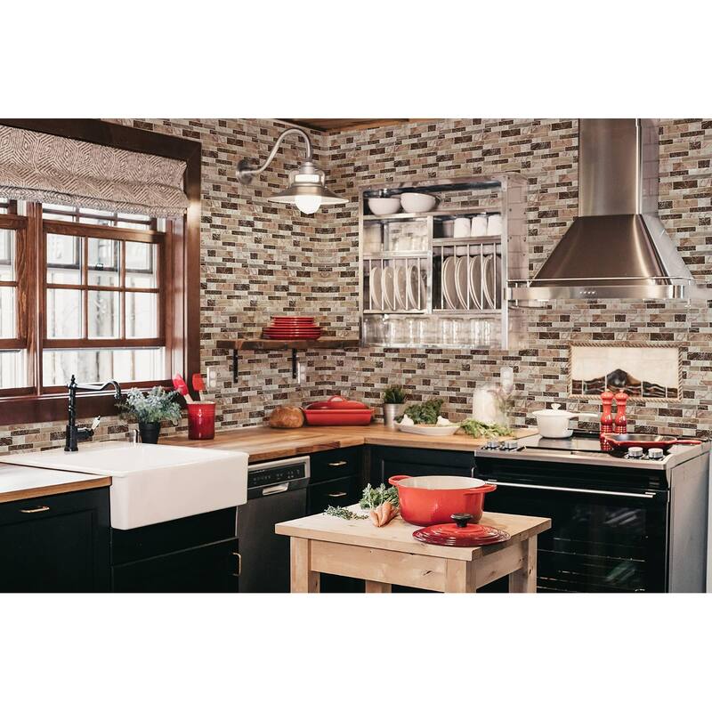 Art3d 12"x12" Vinyl Peel and Stick Backsplash Tile (10-Pack) Brown Marble Mix