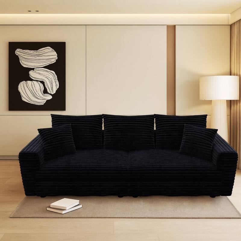 Modern Corduroy Fabric Upholstered Sofa Couch - Black - 3-Seater