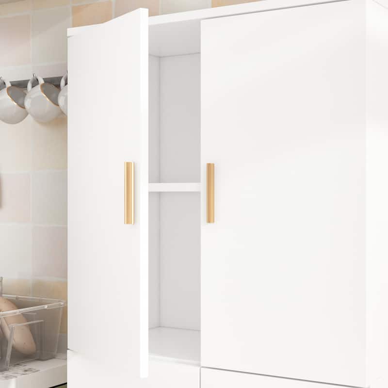 Kerrogee Tall Storage Cabinet with Doors Adjustable Shelves, White - 61.2"H