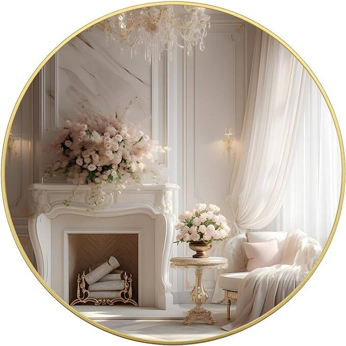 GDFStudio - Montclair Luxury Modern Oversized Round Bathroom Vanity Decorative Mirror with Metal Frame & Easy Wall Mounting