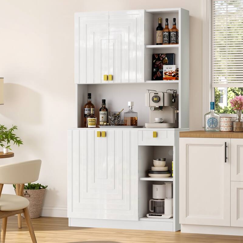 Pocassy 71" Hutch Cabinet with Countertop & Power Outlet