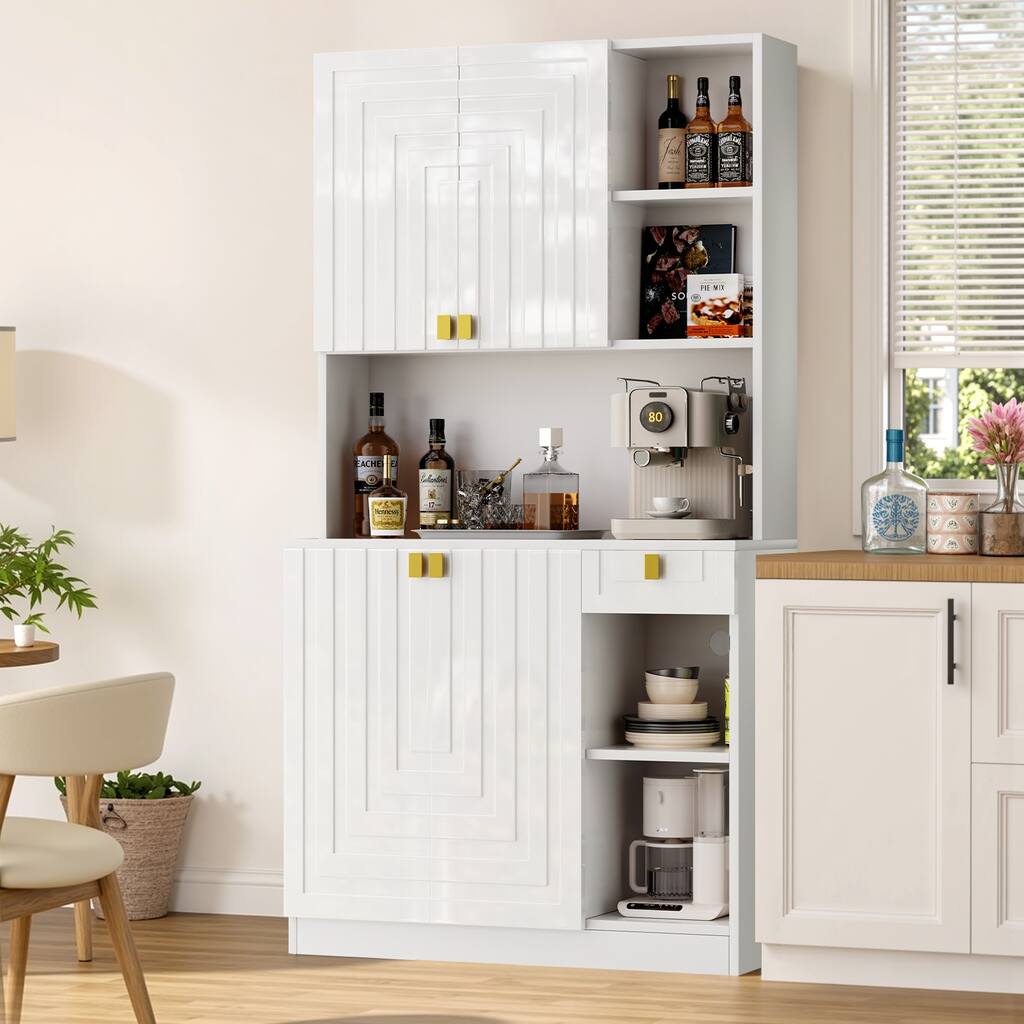 Pocassy Kitchen Pantry Cabinet 71" Hutch Cabinet with Countertop