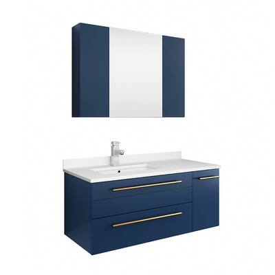 Fresca Lucera 36" Royal Blue Wall Hung Undermount Sink Modern Bathroom Vanity w/ Medicine Cabinet - Left Version