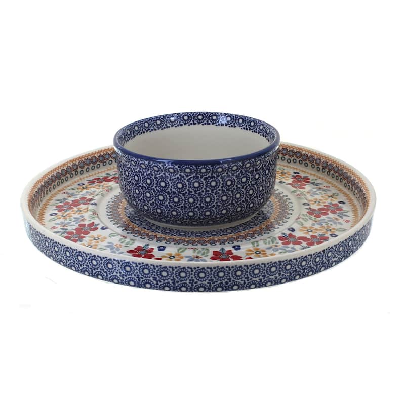 Blue Rose Polish Pottery N007 Manufaktura Dual Dish - Red Daisy